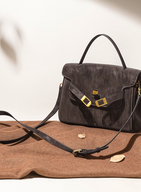 2025秋冬新款凯莉包擦色牛皮邮差包百搭通勤单肩腋下大容量女包