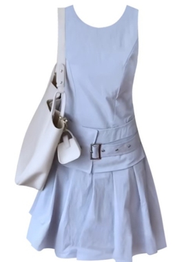 独特漂亮无袖灰色连衣裙子女2025夏季新款爆款法式学院风百褶短裙