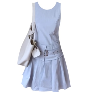 法式 独特漂亮无袖 爆款 新款 学院风百褶短裙 灰色连衣裙子女2025夏季