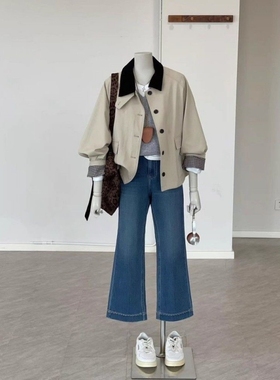 巴恩风短款风衣外套女2025新款巨好看的今年流行爆款小个子卡其色