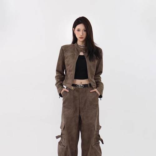 美拉德短款pu皮衣夹克外套机车服