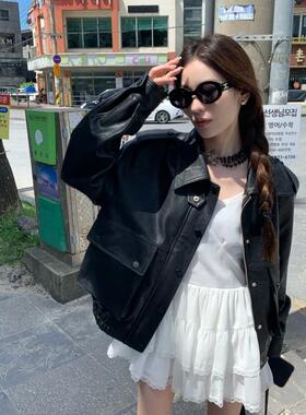 美式复古黑色皮衣外套女2025秋冬季新款气质百搭机车服皮夹克上衣