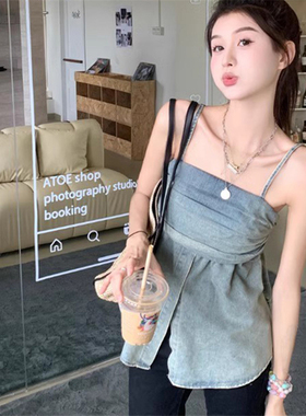 牛仔抹胸吊带背心女夏季外穿2025新款短款设计感小众显瘦辣妹上衣