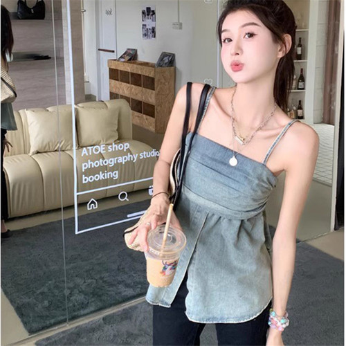 设计感牛仔抹胸吊带背心