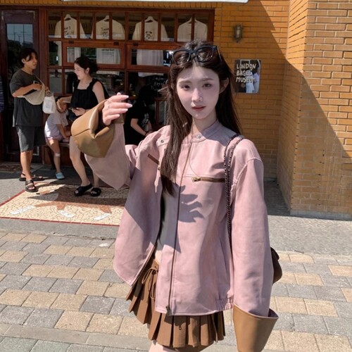 秋冬季2026新款绝绝马卡龙撞色皮衣女韩系复古宽松显瘦高级感外套