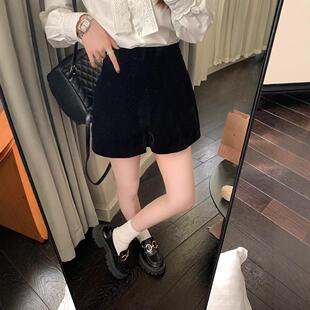 黑色丝绒短裤 子 女秋冬外穿百搭高腰显瘦遮肉小个子a字休闲阔腿裤