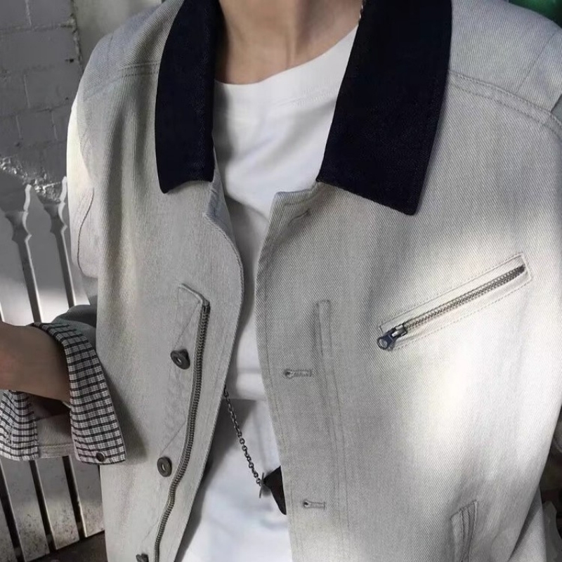 复古撞色牛仔水洗做旧外套女夹克