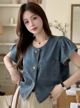 百搭时尚短袖小外套薄款2025夏季新款休闲上衣披肩坎肩牛仔衬衫女