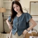 休闲上衣披肩坎肩牛仔衬衫 百搭时尚 女 2025夏季 新款 短袖 小外套薄款