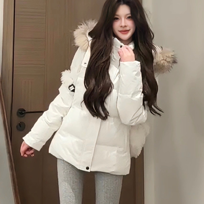 2025年新款收腰短款大毛领棉服女