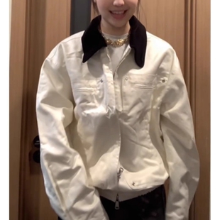 拉链设计翻领短款 巴恩风工装 复古美式 2025新款 夹克上衣 外套女秋季