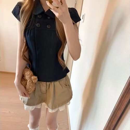 韩系夏季轻薄网纱牛仔裙套装