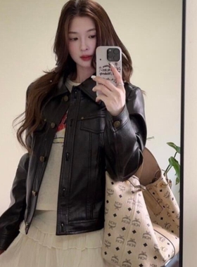 复古美式黑色皮衣外套女秋季甜酷辣妹高级感休闲百搭机车夹克上衣