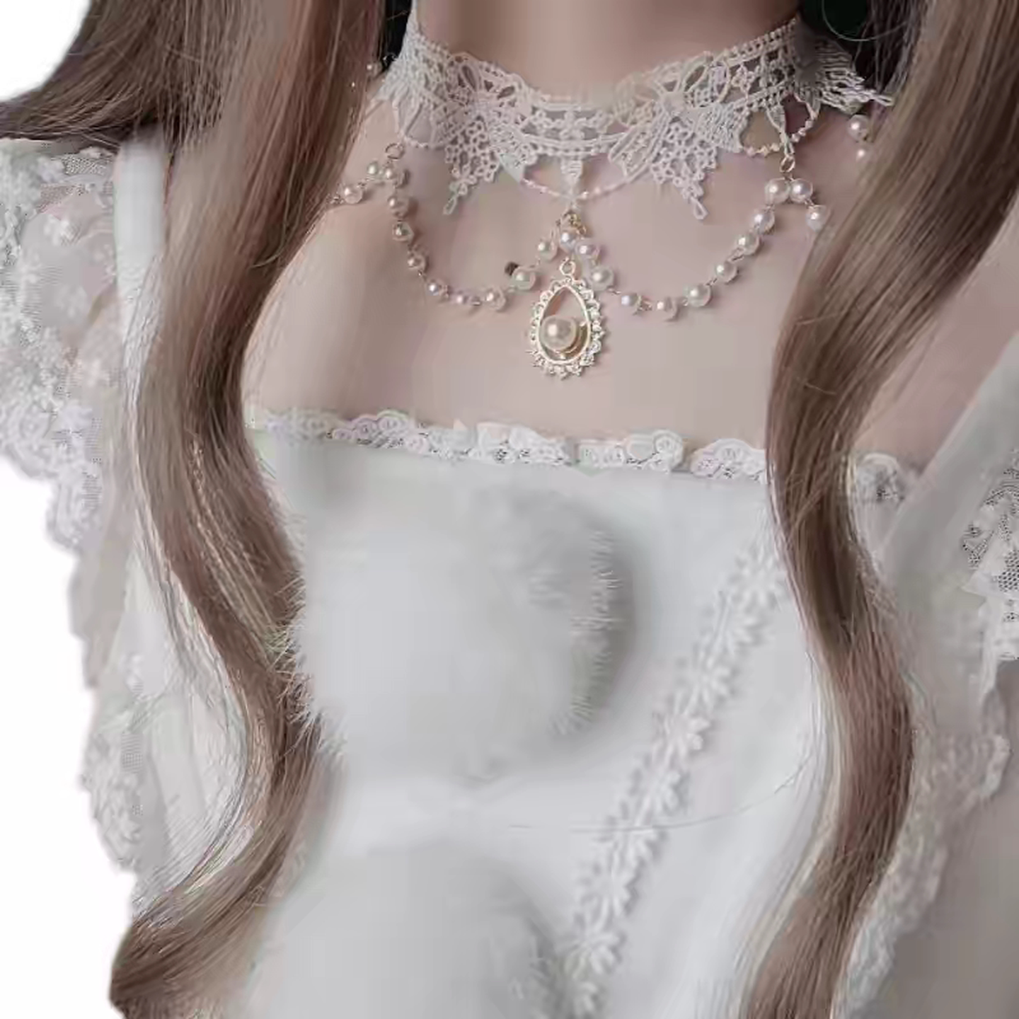 颈饰lolita洛丽塔项链女高级感珍珠蕾丝颈链丝带配饰拍照脖颈链