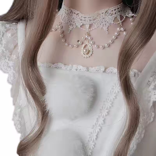 颈饰lolita洛丽塔项链女高级感珍珠蕾丝颈链丝带配饰拍照脖颈链