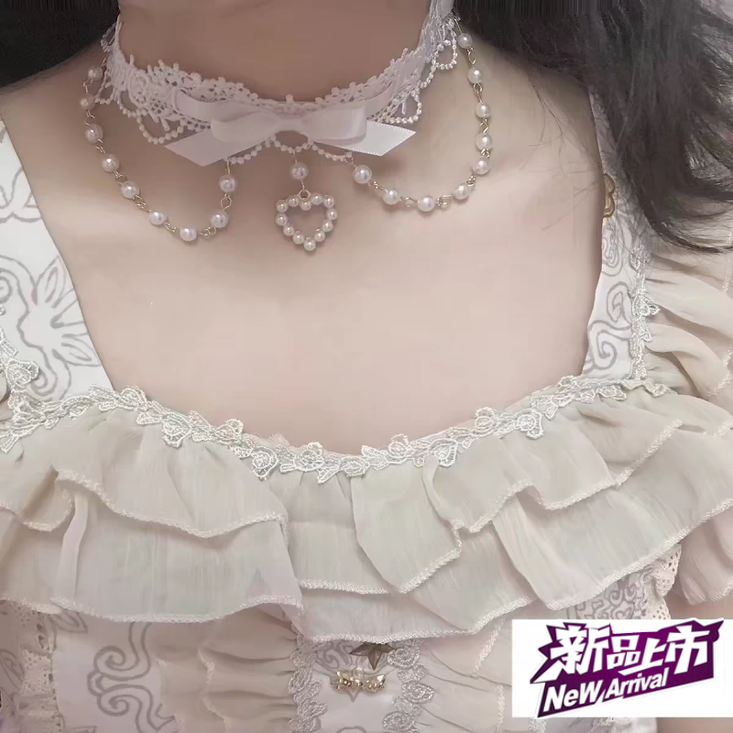 颈饰lolita项链洛丽塔项链宝石珍珠蕾丝颈链丝带配件脖颈配饰拍照