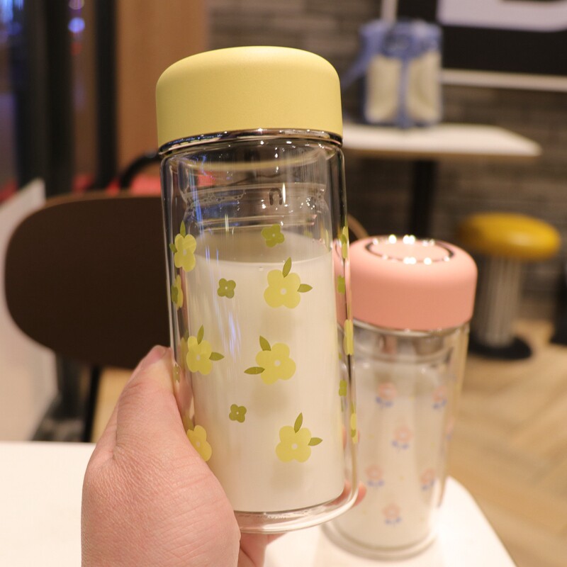 茶水分离杯耐热双层玻璃泡茶杯迷ins清新男女水杯高颜值防烫杯子