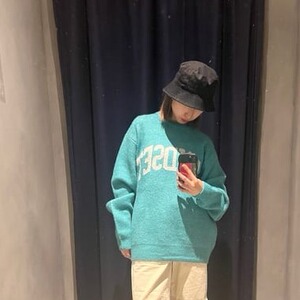 秋冬日系小众RC胸前字母提花宽松中长款松软男女同款毛衣