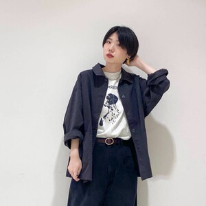 早秋日系K*F翻领单排扣水洗纯棉宽松中长款工装风休闲外套