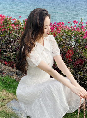 初恋温柔风白色裙子女夏韩系设计感小众洋气减龄时尚中长款连衣裙
