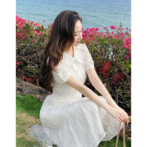 初恋温柔风白色裙子女夏韩系设计感小众洋气减龄时尚中长款连衣裙