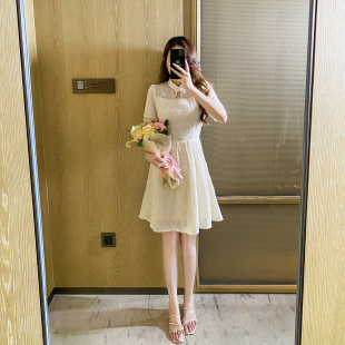 短款拼接裙子女夏2023新款温柔风年轻款少女小个子改良旗袍连衣裙