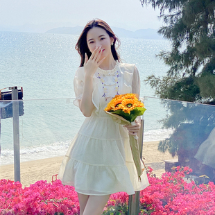 新中式国风气质改良旗袍连衣裙女夏荷叶边小众收腰小个子短款裙子