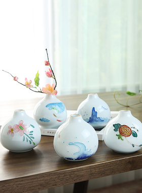桌面装饰品浮雕手绘绿萝小花瓶