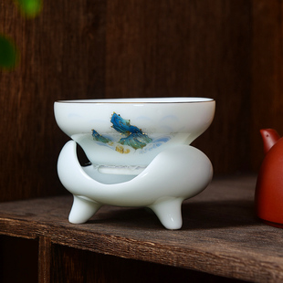 羊脂玉青白瓷茶漏家用滤布网陶瓷茶漏功夫茶具茶道配件茶叶过滤器