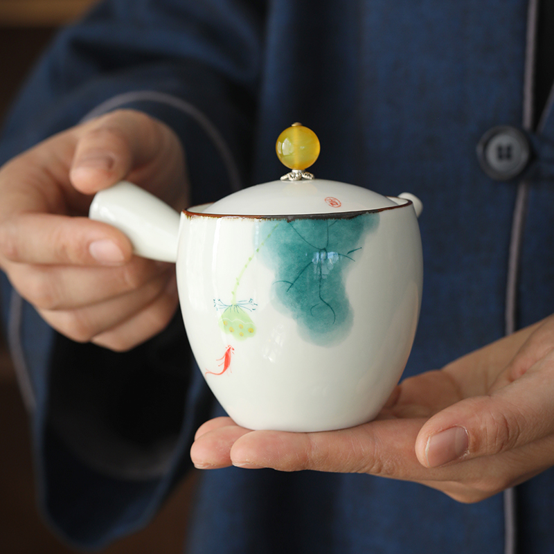 手绘陶瓷侧把茶壶釉下彩茶壶单壶