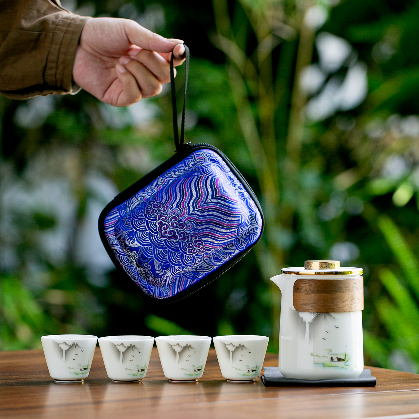 羊脂玉瓷旅行茶具套装一壶四杯便携式快客杯户外露营泡茶壶茶杯