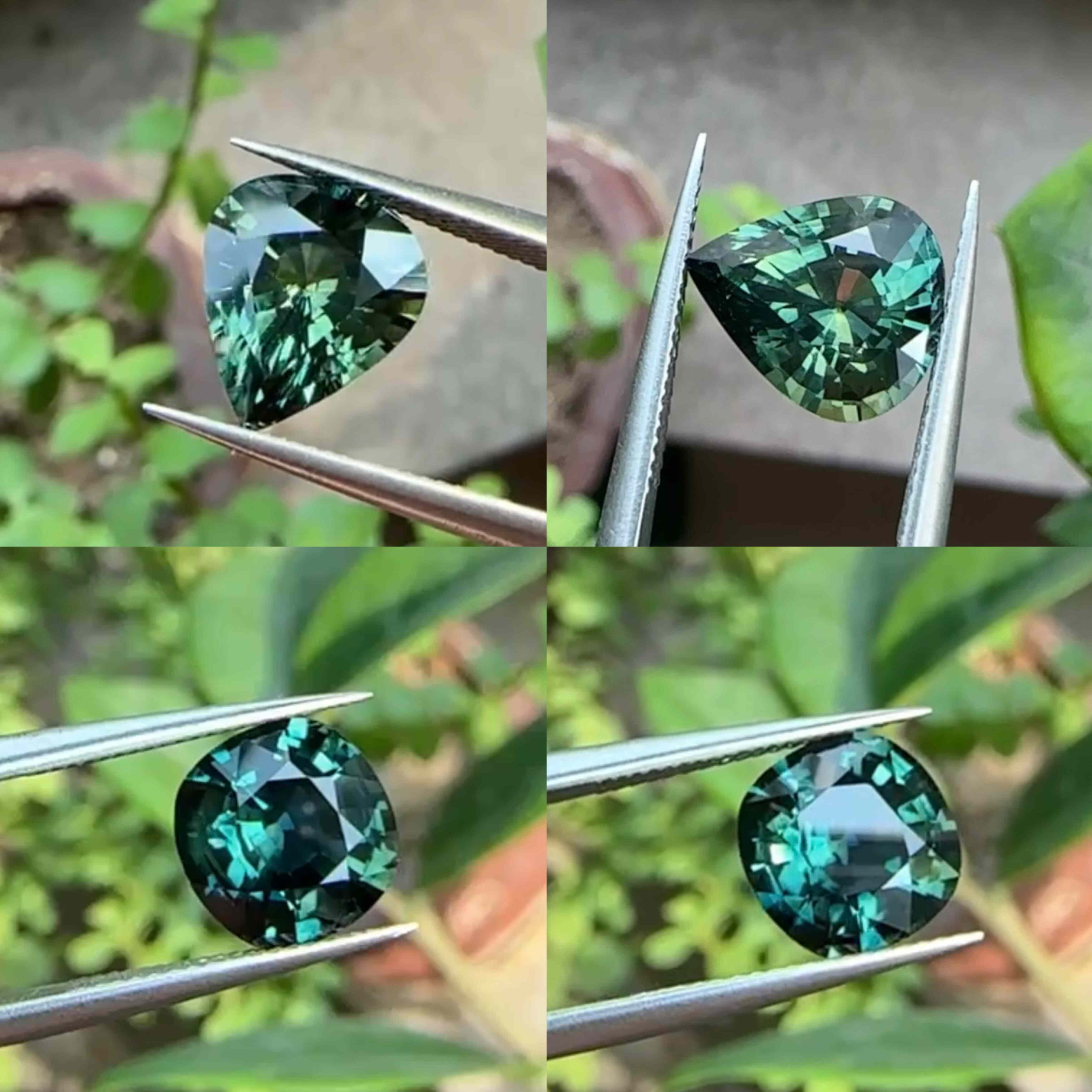 天然蓝宝石裸石水鸭绿3.80克拉梨形蓝绿色3.48克拉枕形彩色戒面