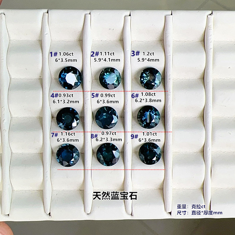 天然蓝宝石裸石彩色宝石圆形蓝绿色6mm戒面