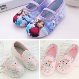 秋冬女童室内地板鞋儿童拖鞋静音幼儿园软底小童公主女孩宝宝布鞋