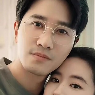 庄国栋同款金色商务半框小脸男超轻纯钛可配金色变色防蓝光眼镜架