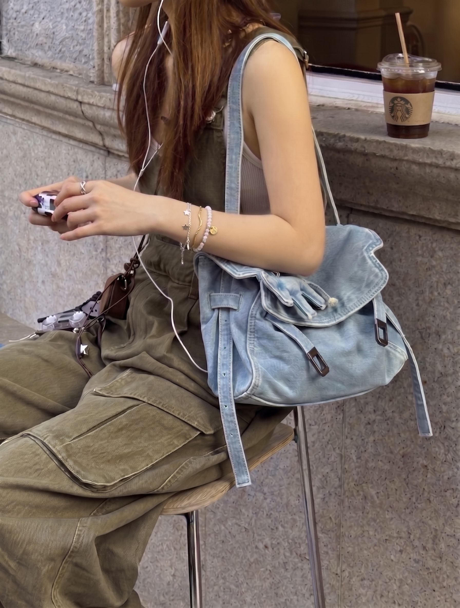 复古水洗蓝手提牛仔包包韩版ins风单肩包通勤大容量斜挎包女