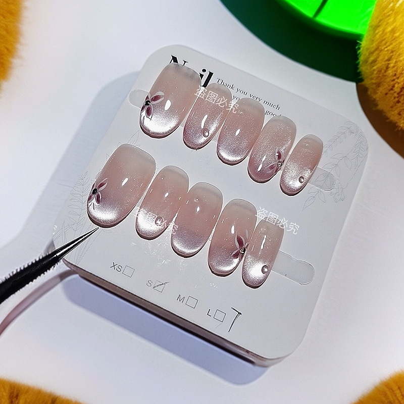 纯手工小红书穿戴甲渐变椭圆猫眼蝴蝶立体渐变腮红可拆卸孕妇可用
