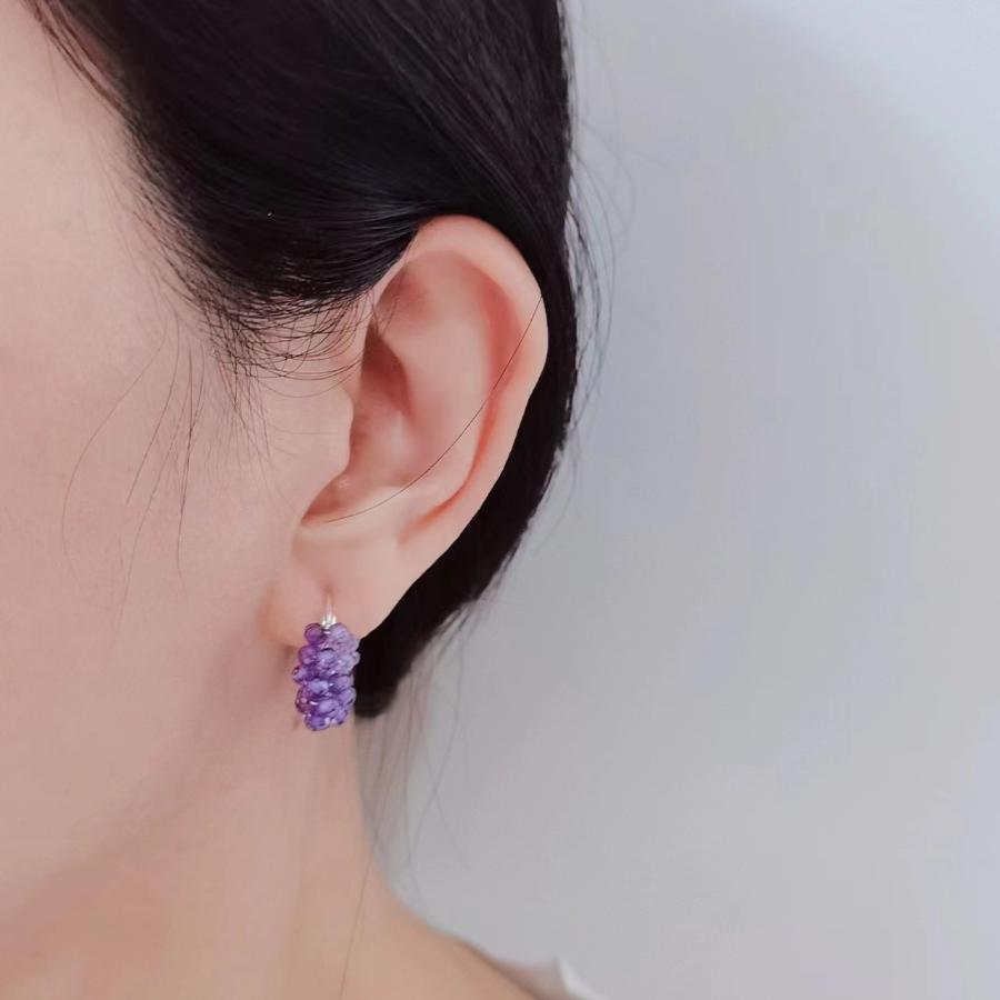 瑞子原创熏衣草紫切面锆石闪珠重手工绕线通体925银耳圈小众天然