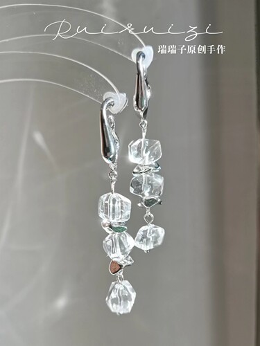 925纯银耳针耳饰小众白水晶气质