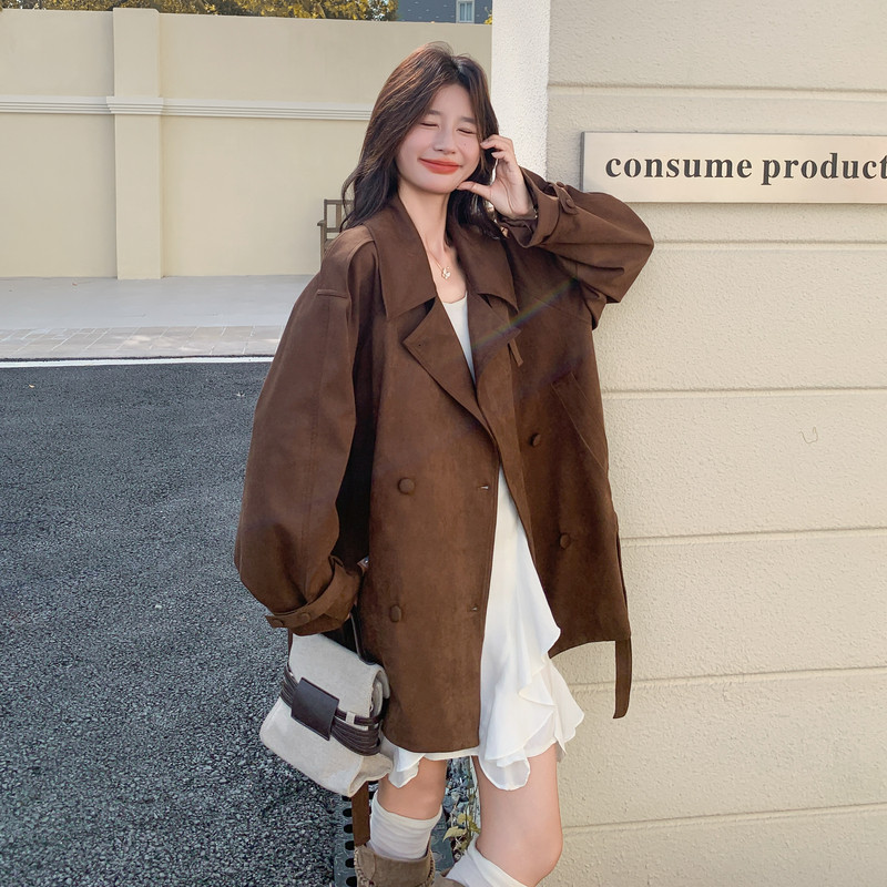 新款麂皮绒风衣外套131-7506P185K268,女装风衣,浙宝131