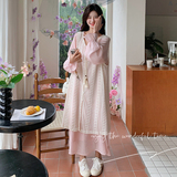 【数据好】现货！蕾丝罩衫+粉色连衣裙两件套131-7206P175K258，女装大码女装，浙宝131