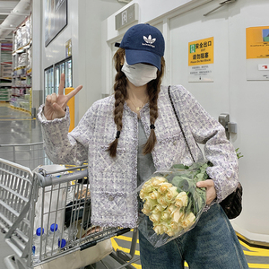 小香风短款外套女2024年春秋季新款法式赫本风小个子粗花呢短外套图片