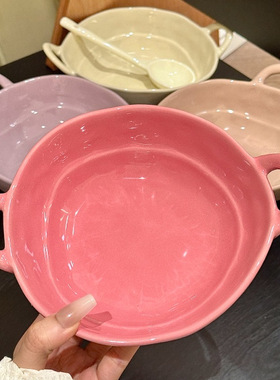 陶瓷手捏不规则双耳碗水果沙拉碗泡面碗家用宿舍学生餐具螺蛳粉