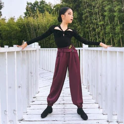 CONNY拉丁舞服设计感上装女舞蹈练功上衣连体儿童国标摩登舞长袖