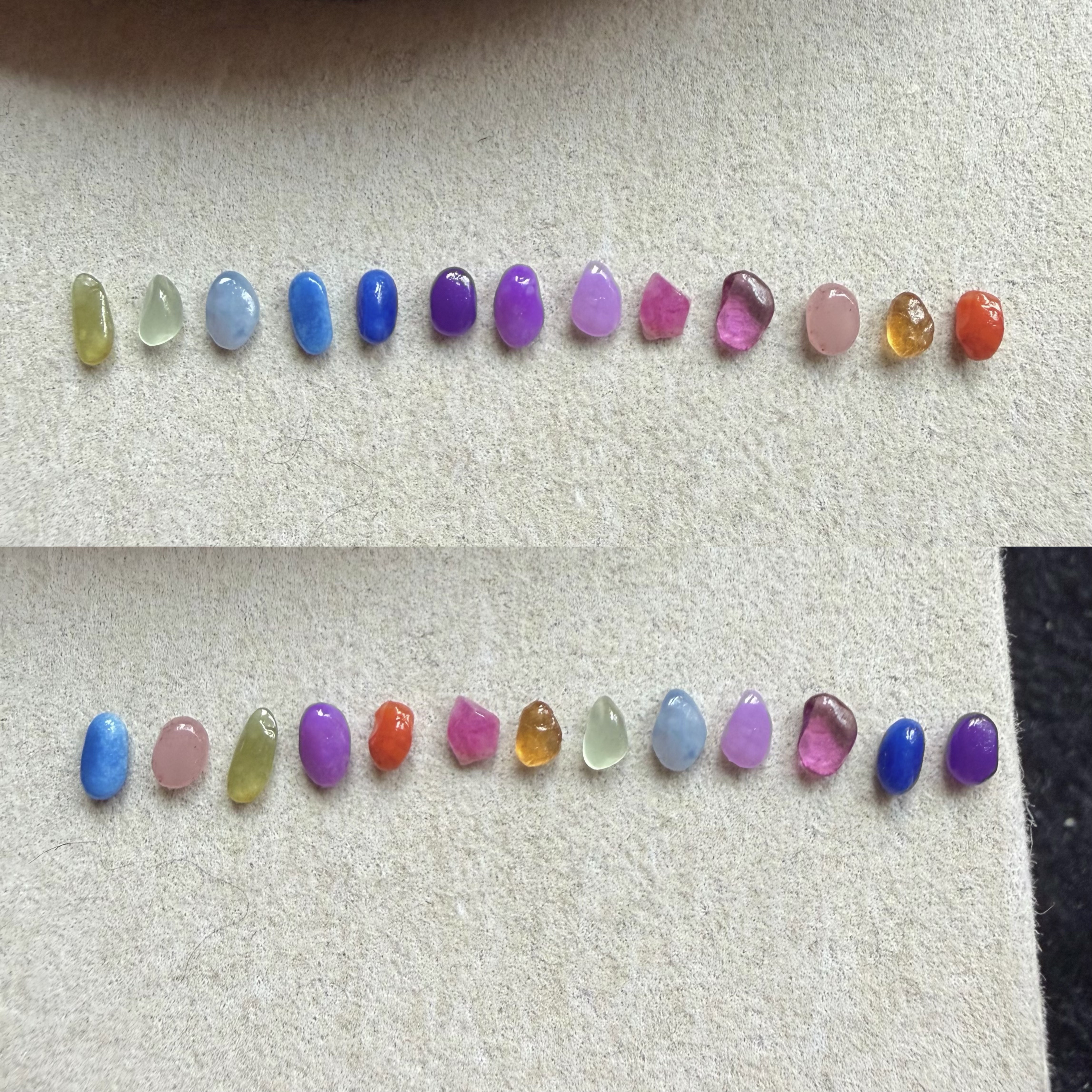 醒走 天然舒俱来稀有色标彩虹原石小裸石戒面红橙黄绿青蓝紫配石