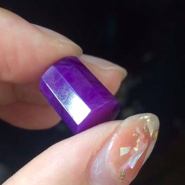 醒走 天然舒俱来老料玉化果冻皇家紫飘蓝色冰透八棱柱子桶珠八子