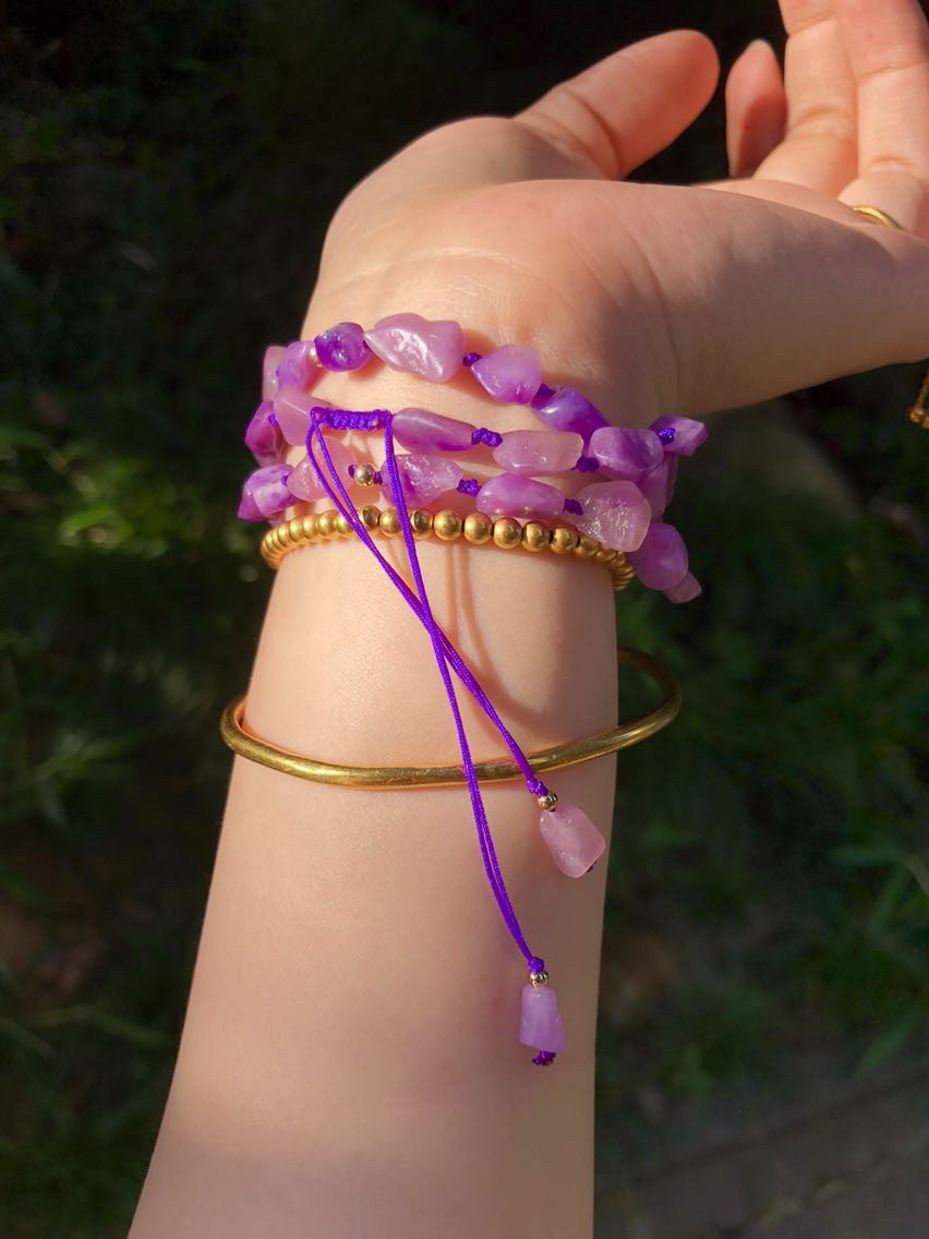 醒走 天然舒俱来老料冰种玉化果冻凝胶粉紫原石随形三圈手链项链