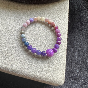 醒走 天然舒俱来老料玉化冰透果冻渐变色彩虹小米珠子戒指环