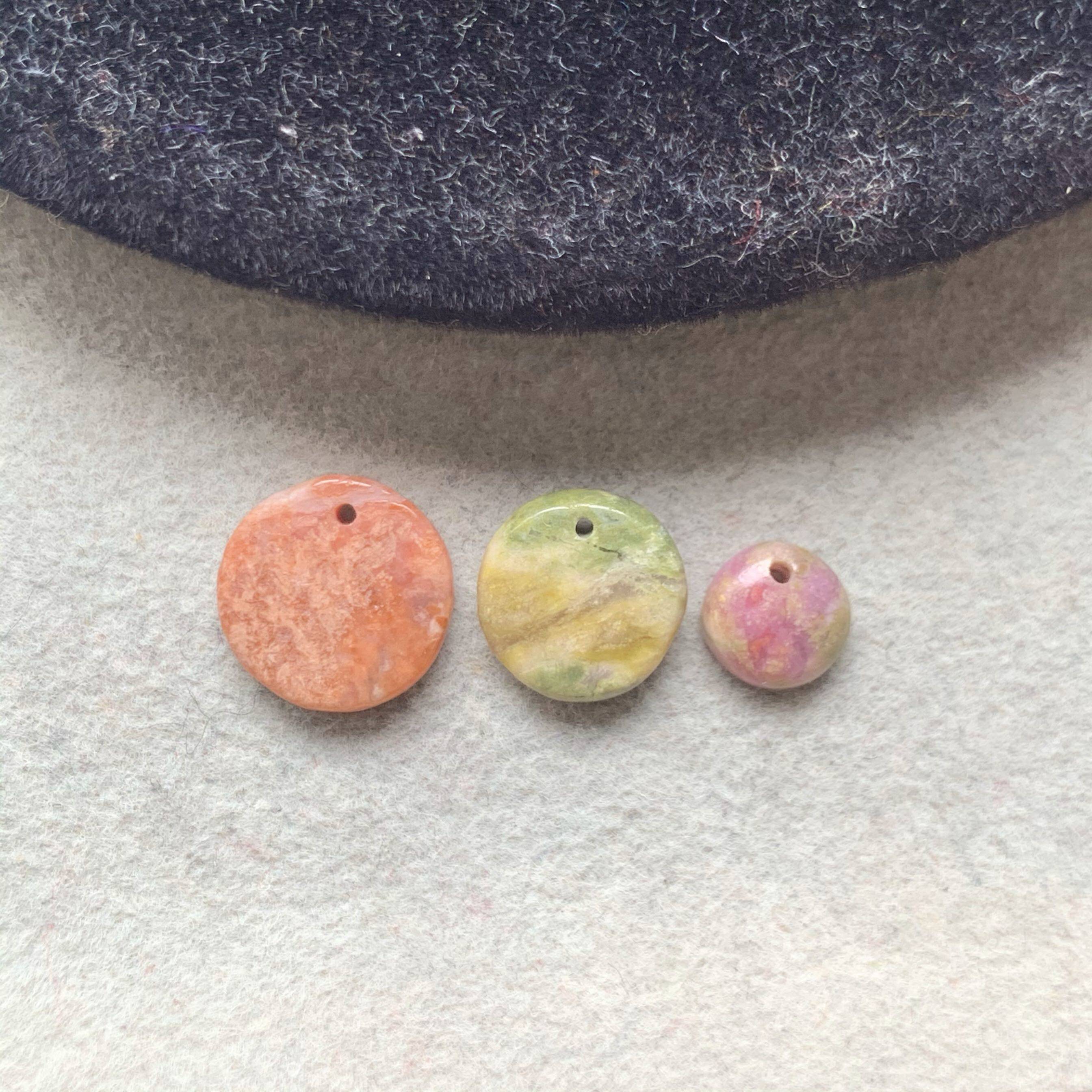 醒走 天然舒俱来老料橘色绿色樱花圆牌小圆饼吊坠牌子苏纪石挂坠