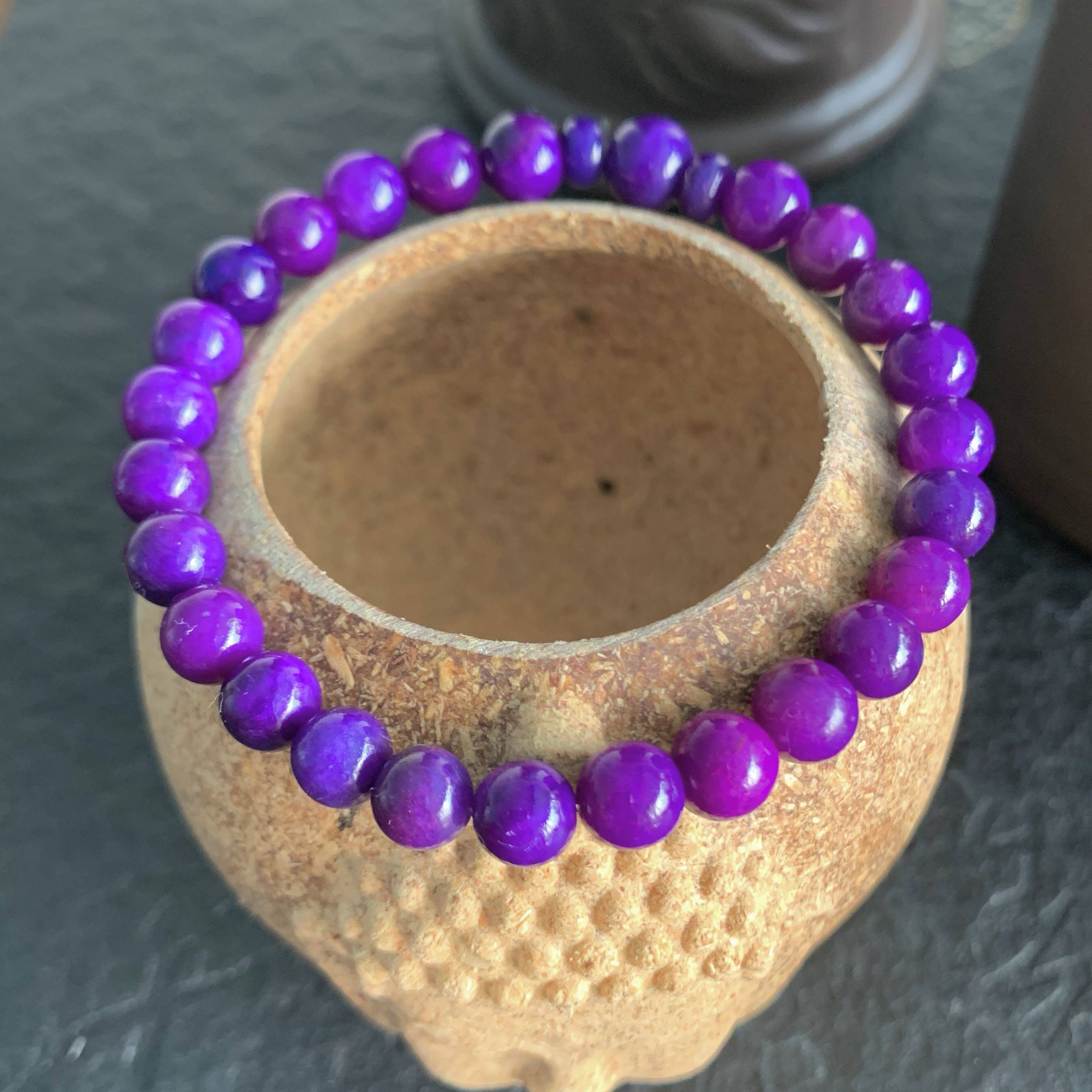 醒走 天然舒俱来老料玉化润透果冻纯色皇家紫手链7mm苏纪石手串